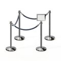 Montour Line Stanchion Post & Rope Kit Pol.Steel, 4CrownTop 3Gray Rope 8.5x11H Sign C-Kit-3-PS-CN-1-Tapped-1-8511-H-3-PVR-GY-PS